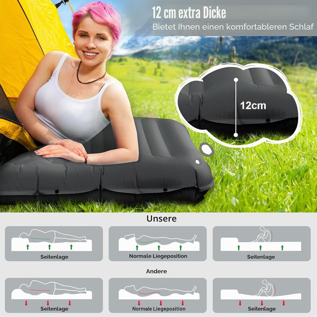 Isomatte Selbstaufblasend mit Fusspresse Pumpe, 12cm Verdicken Isomatte Camping, Ultraleicht Luftmat