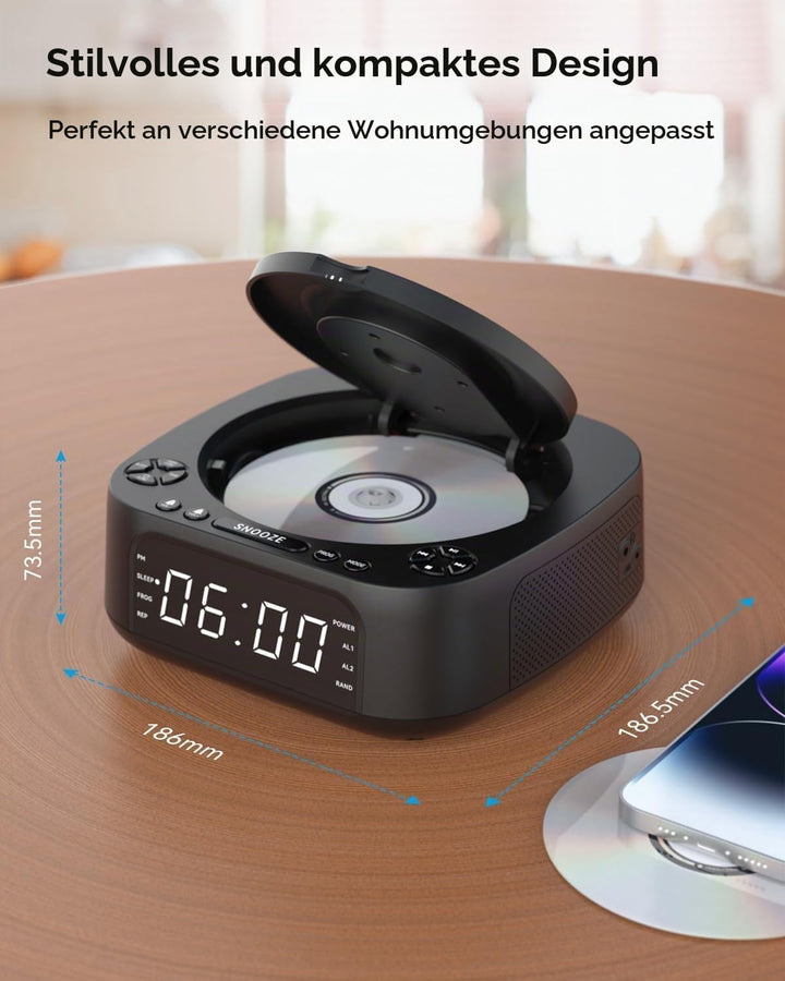 MONODEAL CD Player Tragbar mit Wireless Charger für Telefon, Tragbarer CD Player Bluetooth und FM Ra