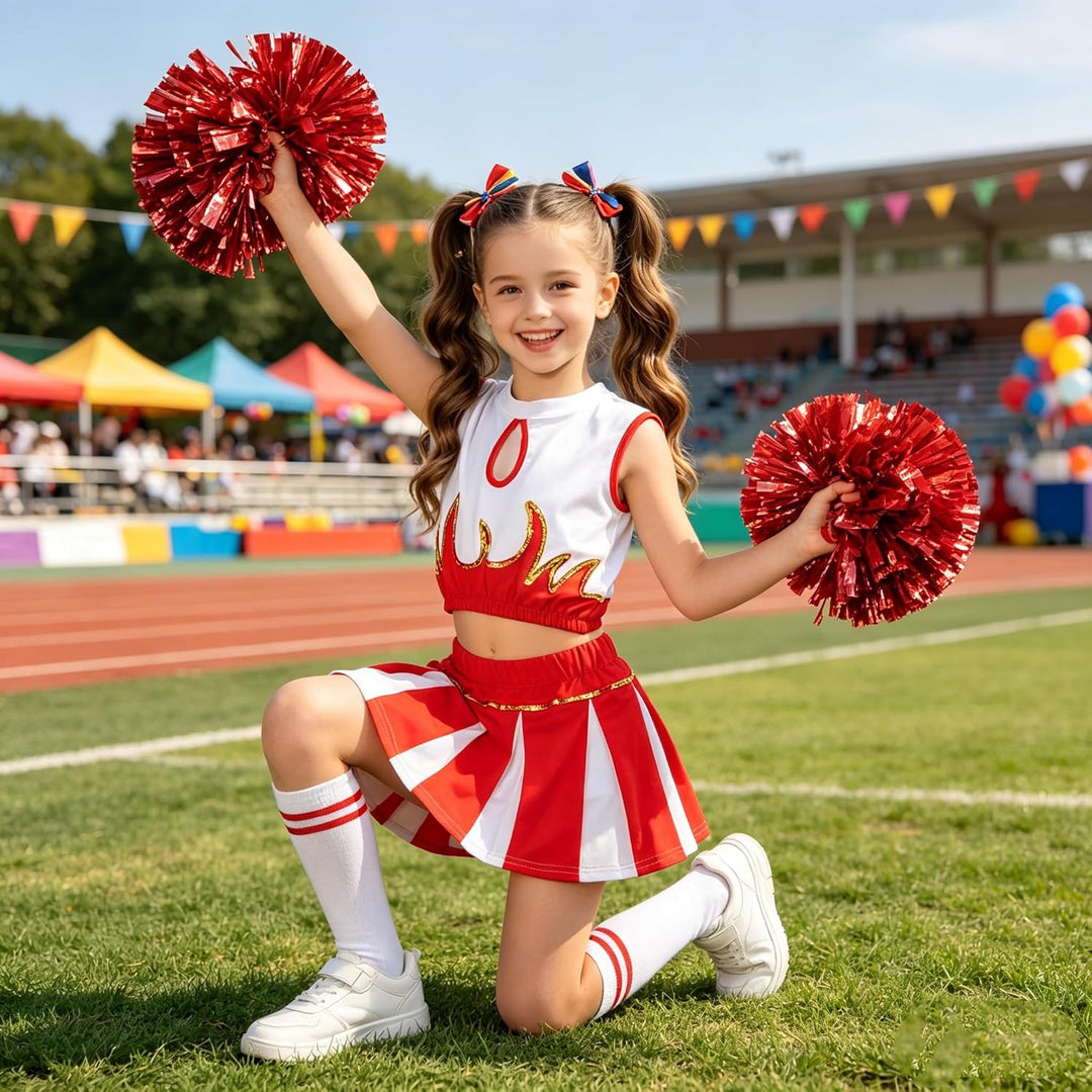 LOLANTA Mädchen Cheerleader Kostüm Schulkind Cheer Kostüm Outfit Karneval Kostüm Rot 152-164, Rot 15