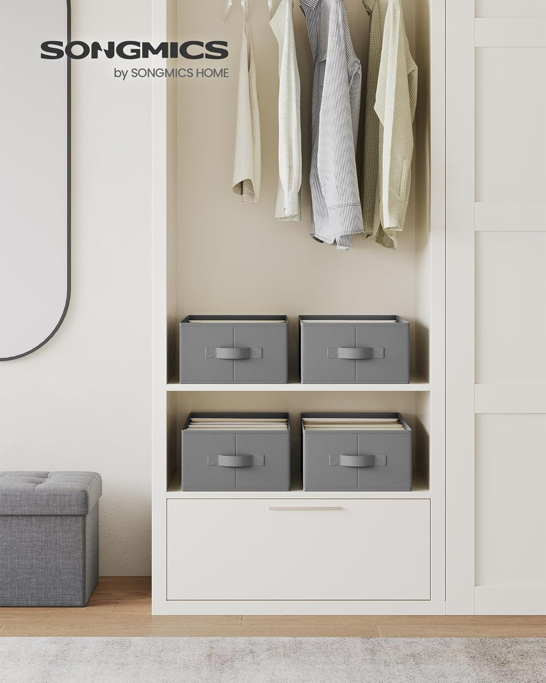 SONGMICS Kleiderschrank-Organizer 4er Set, Aufbewahrungsbox 6 Fächer, Schubladen-Ordnungssystem, Ord