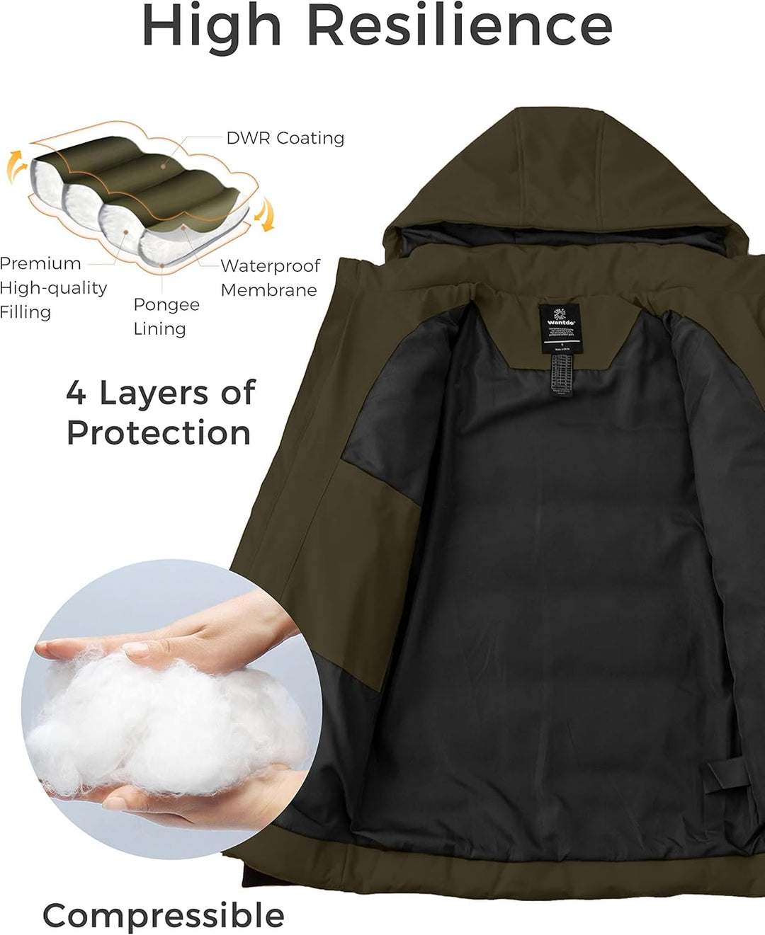 Wantdo Herren Winter Warme Jacke Wasserabweisend Outdoor Jacke Gesteppte Parka Baumwolle Polsterung
