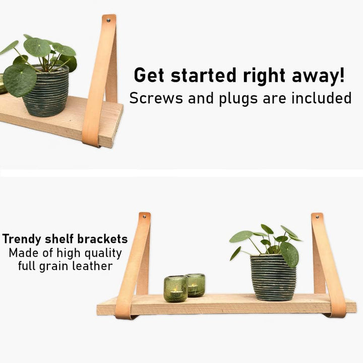 Brute Strength - Regalträger leder - Natur - 6 Stück - Regalstützen - Wandstützen - Regalbänder - Vo