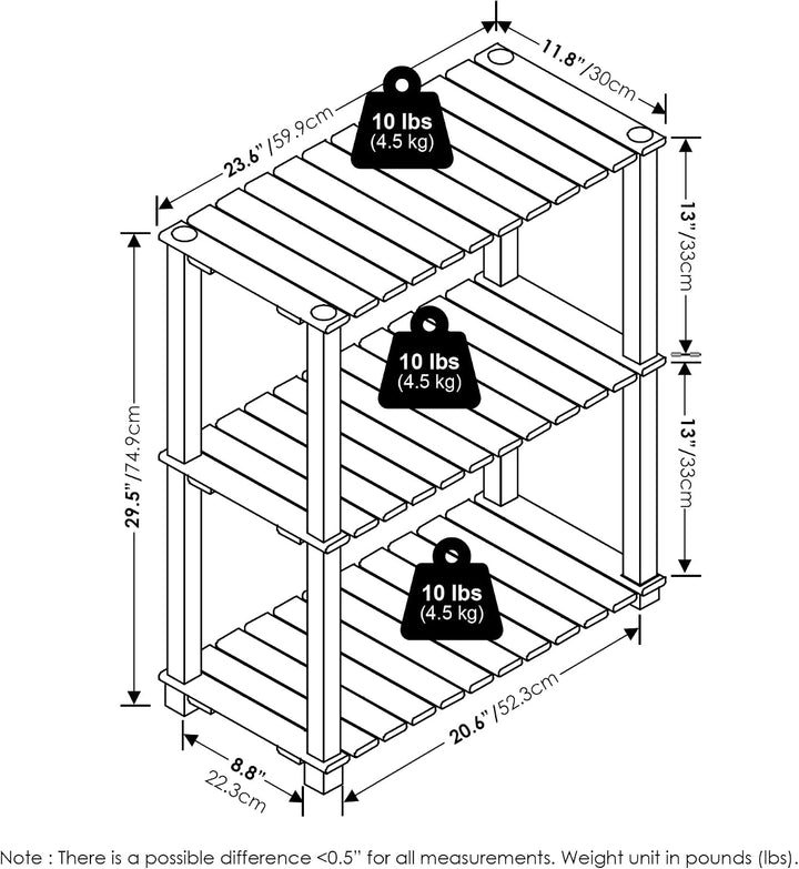Furinno Pangkor Pflanzenregal mit 3 Ebenen, für drinnen und draussen, Holzständer mit quadratischen