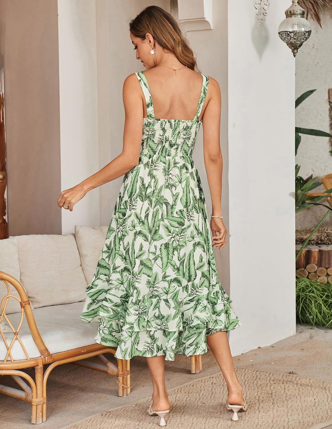 GRACE KARIN Damen langes Blumenkleid Ärmellos Spaghettiträger Freizeitkleid Böhmisch Maxikleid Stran
