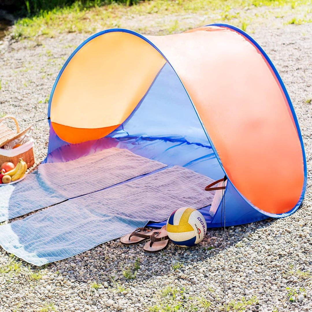 tectake® Strandmuschel Pop Up Zelt 2 Personen, Wurfzelt 220x120x100cm, Strandmuschel UV Schutz, Wind