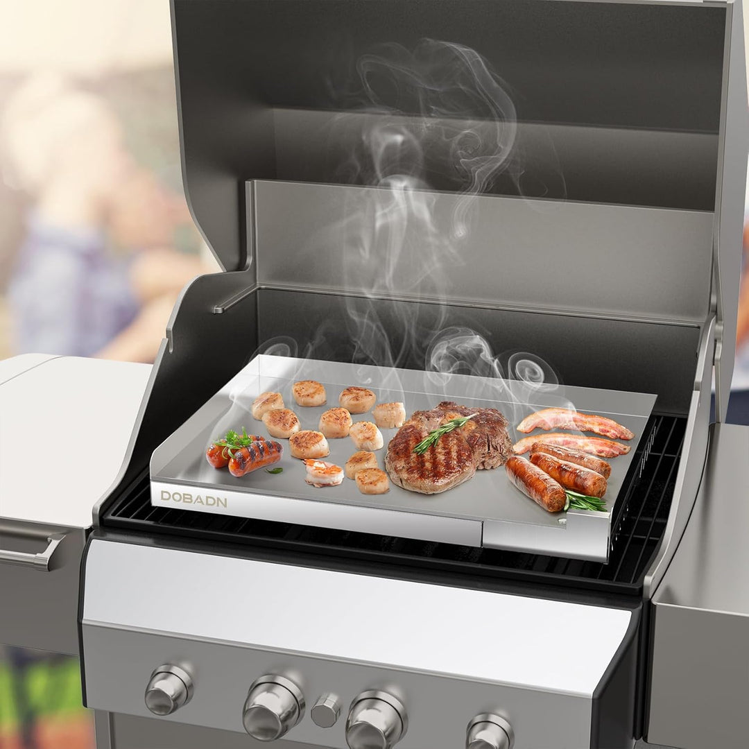 Universal BBQ Edelstahl Plancha Grillplatte Griddle für Gas- und Holzkohlegrill,58.3 * 40.5 * 7 CM,