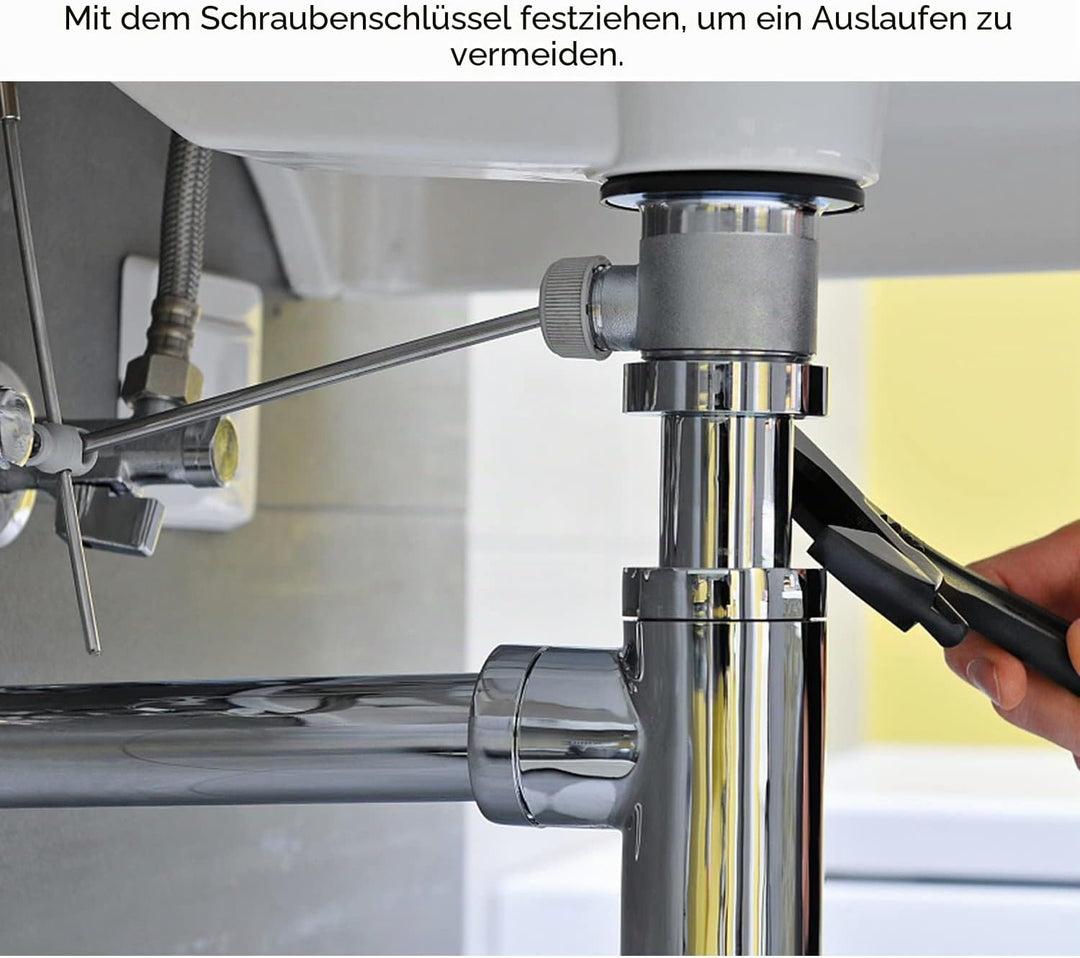 EXLECO Siphon mit Ablaufgarnitur 1 1/4" x Ø 32mm Edelstahl Siphon Geruchsverschluss Verstellbar Univ