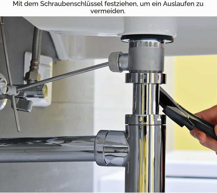 EXLECO Siphon mit Ablaufgarnitur 1 1/4" x Ø 32mm Edelstahl Siphon Geruchsverschluss Verstellbar Univ