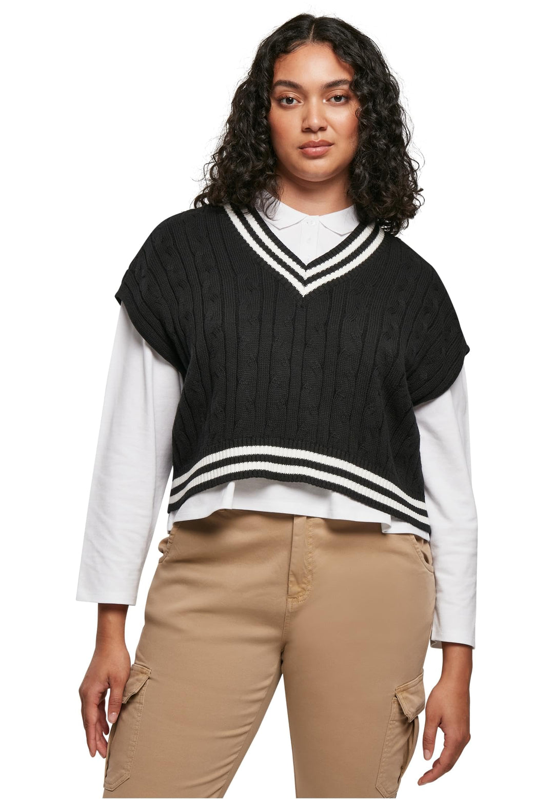 Urban Classics Ladies Cropped Knit College Slipover, stylischer Strickpullunder für Damen im College