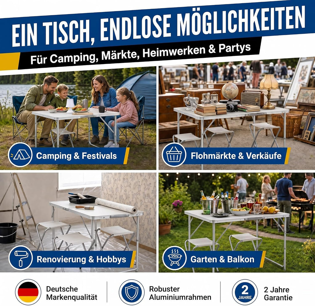 GOODS+GADGETS Klappbarer Multifunktionstisch Mehrzwecktisch Campingtisch Klapptisch Markttisch höhen