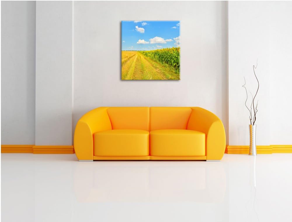 Pixxprint Feldweg am Wald, Format: 70x70 auf Leinwand, XXL riesige Bilder fertig gerahmt mit Keilrah