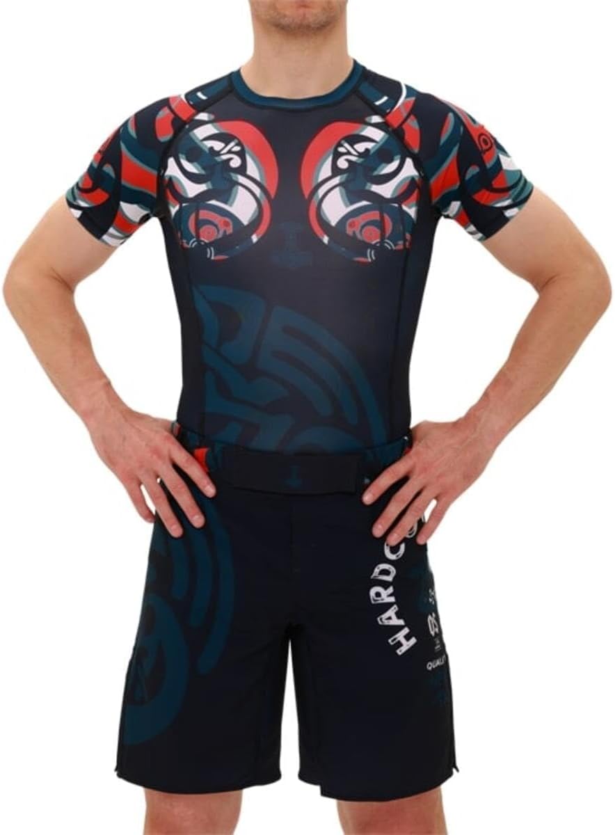Hardcore Training Rash Guard Men's Round Kurze Ärmel Base Layer Kompressionsshirt Herren MMA Crossfi