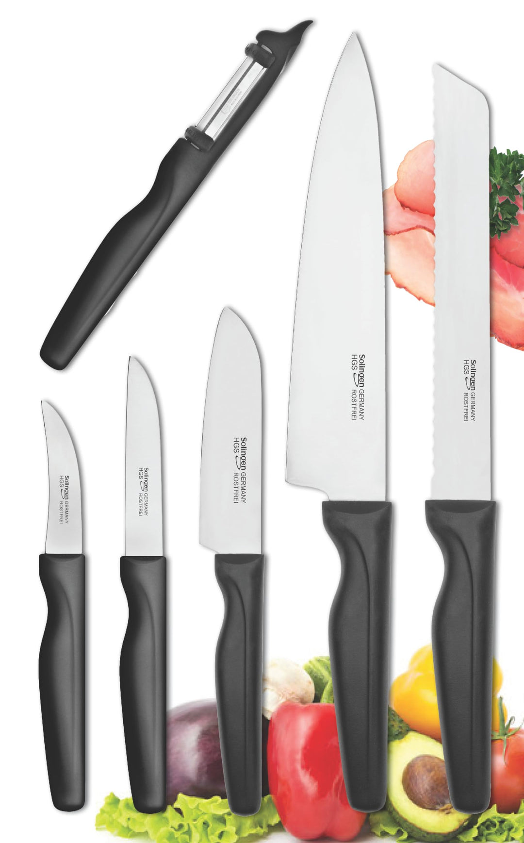 GEHRING SOLINGEN Küchenmesserset - Messerset 6 tlg., rostfreie, eisgehärtete & scharfe Messer, Made
