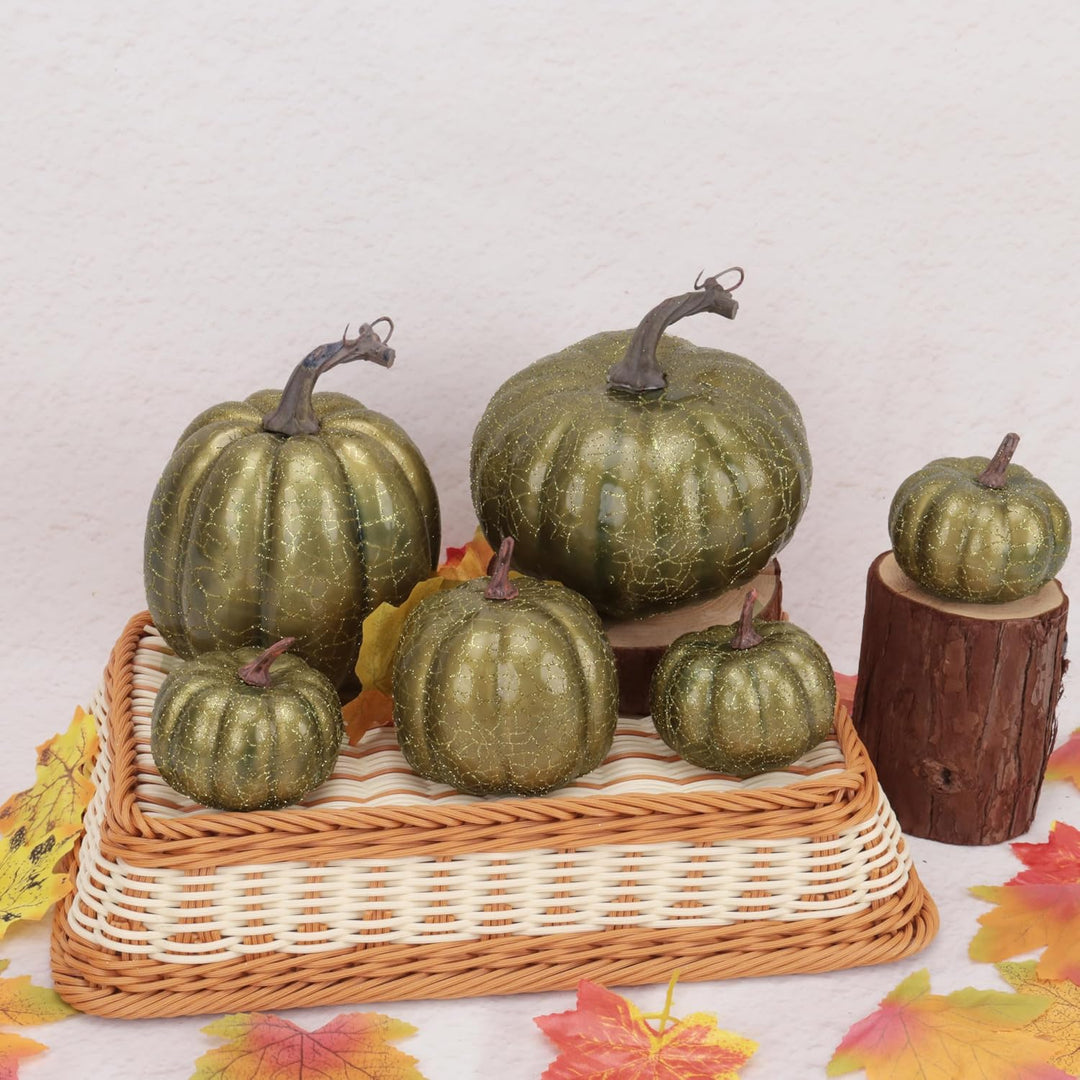6 Stück Kürbis Deko Herbst,Künstlicher Kürbisse für Halloween Gold, Gold