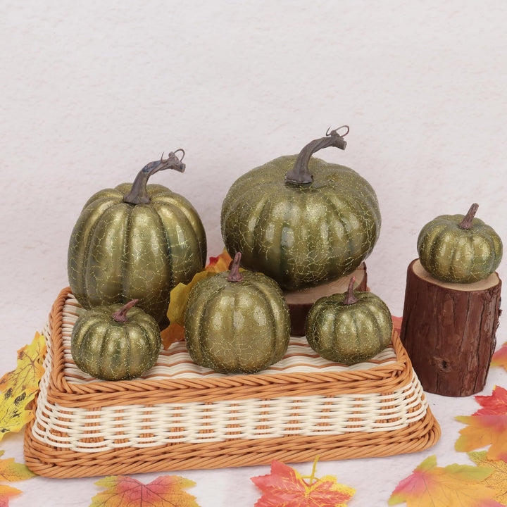 6 Stück Kürbis Deko Herbst,Künstlicher Kürbisse für Halloween Gold, Gold