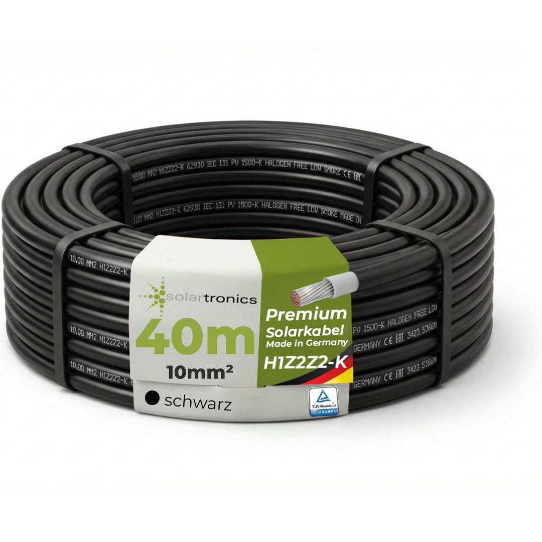 SOLARTRONICS Meterware Solarkabel 10mm² 40m Flexibel, Robust, Schwarz Schwarz 40m, Schwarz 40m