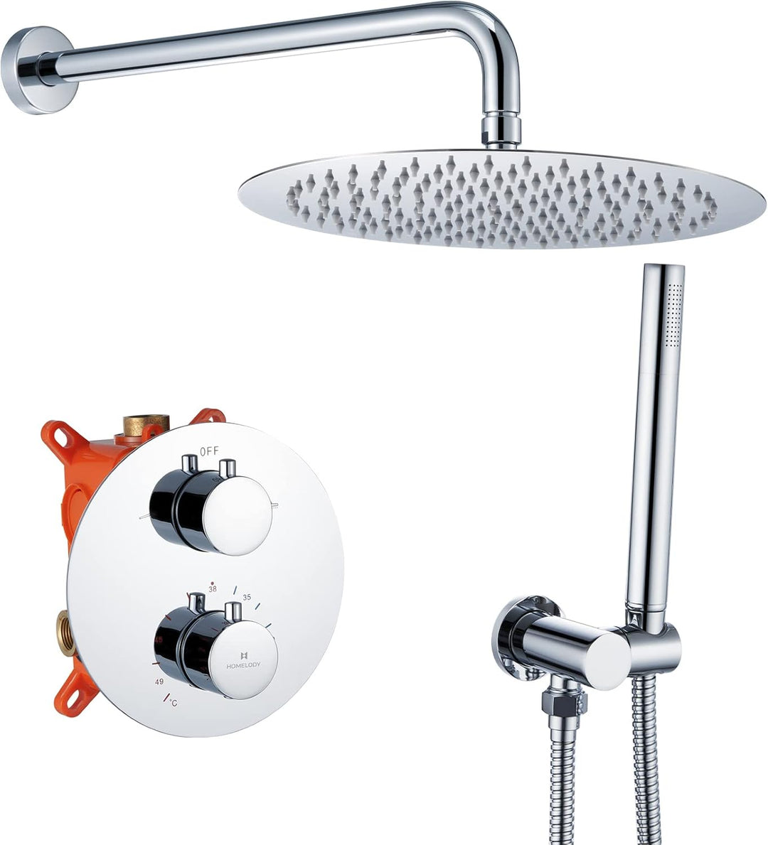 HOMELODY Regendusche Unterputz Duschsystem mit Thermostat,Unterputz Duscharmatur Unterputz Dusche Du
