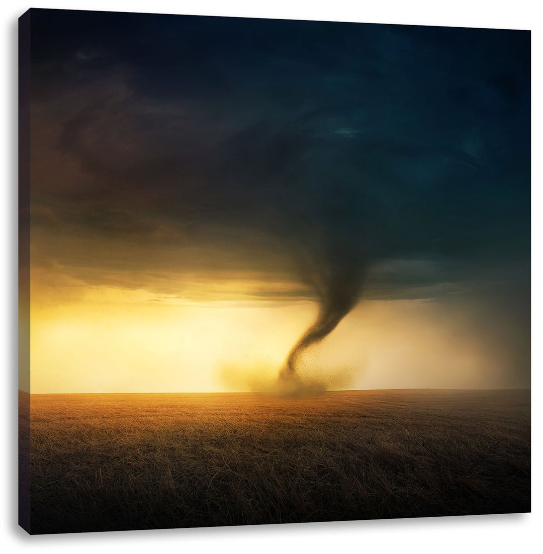 Naturgewalt Tornado, Format: 70x70 auf Leinwand, XXL riesige Bilder fertig gerahmt mit Keilrahmen, K