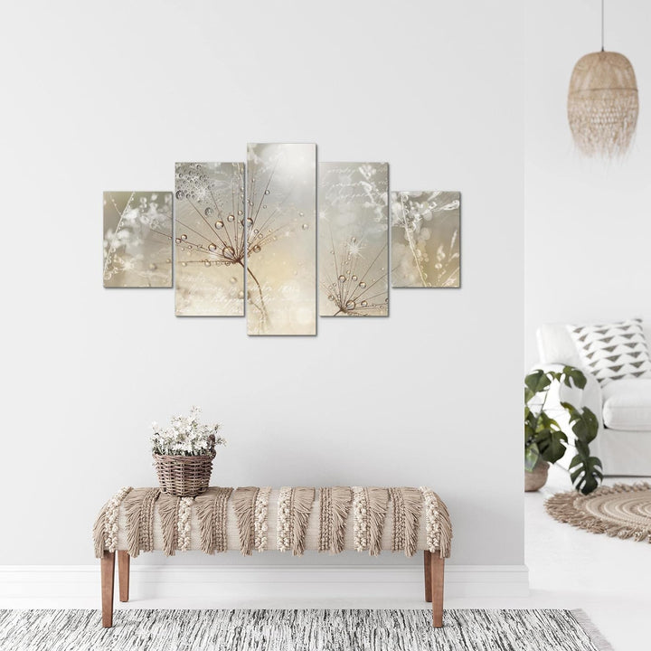 Runa Art Bild Wohnzimmer Schlafzimmer Pusteblume 5 Teilig Gräser Beige Braun Wandbilder auf Vlies Le