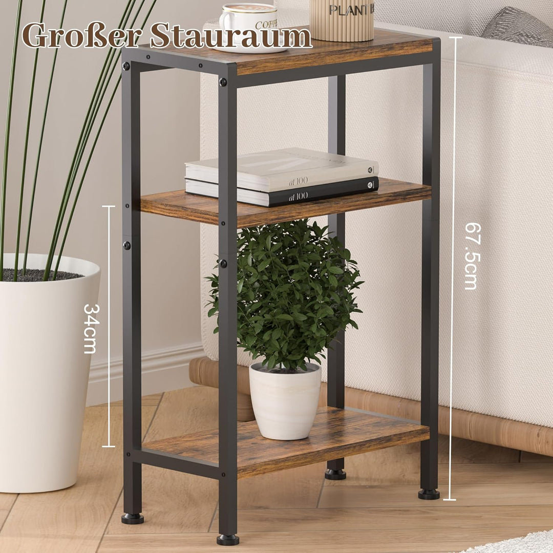 Schmaler Beistelltisch, Nachttisch, Kleiner Tisch, 3 Ablagen Nachttisch Schmal mit Stauraum, sofa be