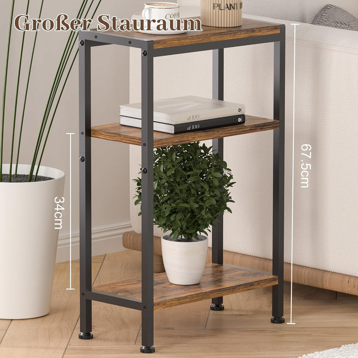 Schmaler Beistelltisch, Nachttisch, Kleiner Tisch, 3 Ablagen Nachttisch Schmal mit Stauraum, sofa be