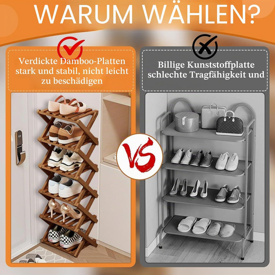 Kiss Me Faltbares Schuhregal, klein, vertikales Schuhregal aus Holz, kleines Schuhregal für engen Ra