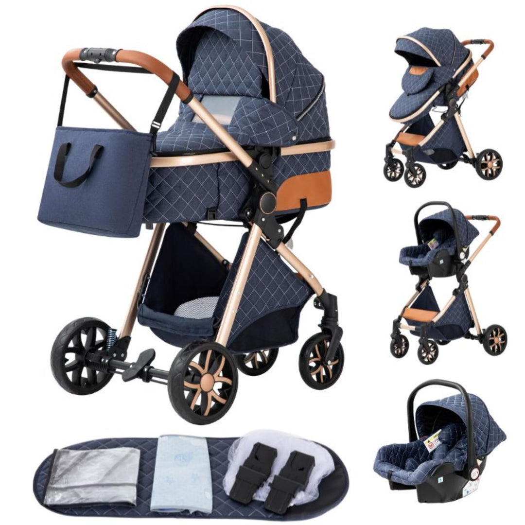 YAZOCO kinderwagen 3 in 1 Buggy Babybett Komplett Set Einem Klick Zusammenklappbarer Kinderwagen, Ko