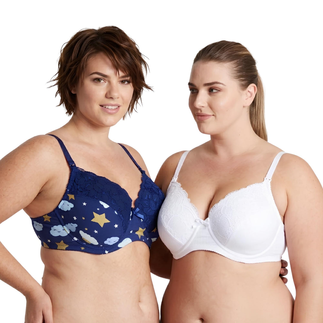 Curve Muse Übergrösse Still Baumwolle Ungefüttert Drahtloser BH Mit Spitzenbesatz 95C Marineblau Bed