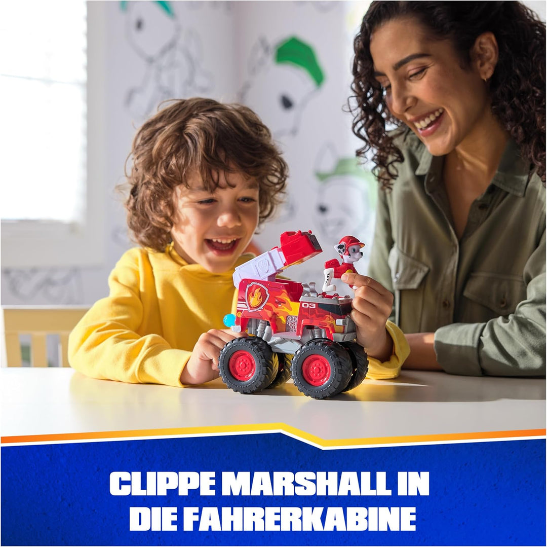 PAW PATROL Rescue Wheels - Marshalls Feuerwehr Monstertruck mit Geschoss-Abwurf und Marshall Hundefi