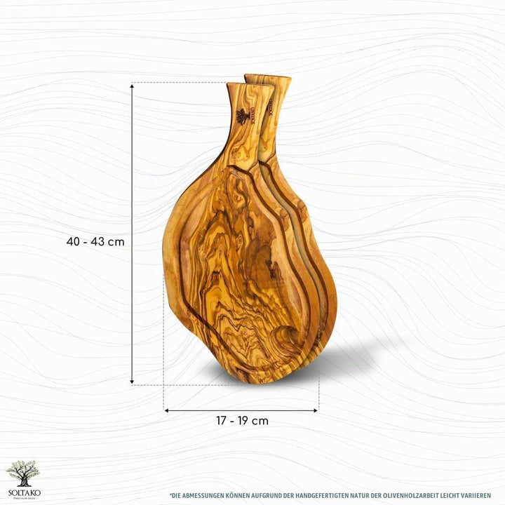 SOLTAKO Olivenholz Steakbrett mit Saftrille 2er Set 40cm "The Smokey BBQ" 40 x 18 cm, 40 x 18 cm