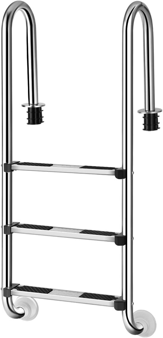 COSTWAY Edelstahl Poolleiter, Schwimmbad Leiter 3 stufig, Einstiegsleiter Silber bis 150kg belastbar
