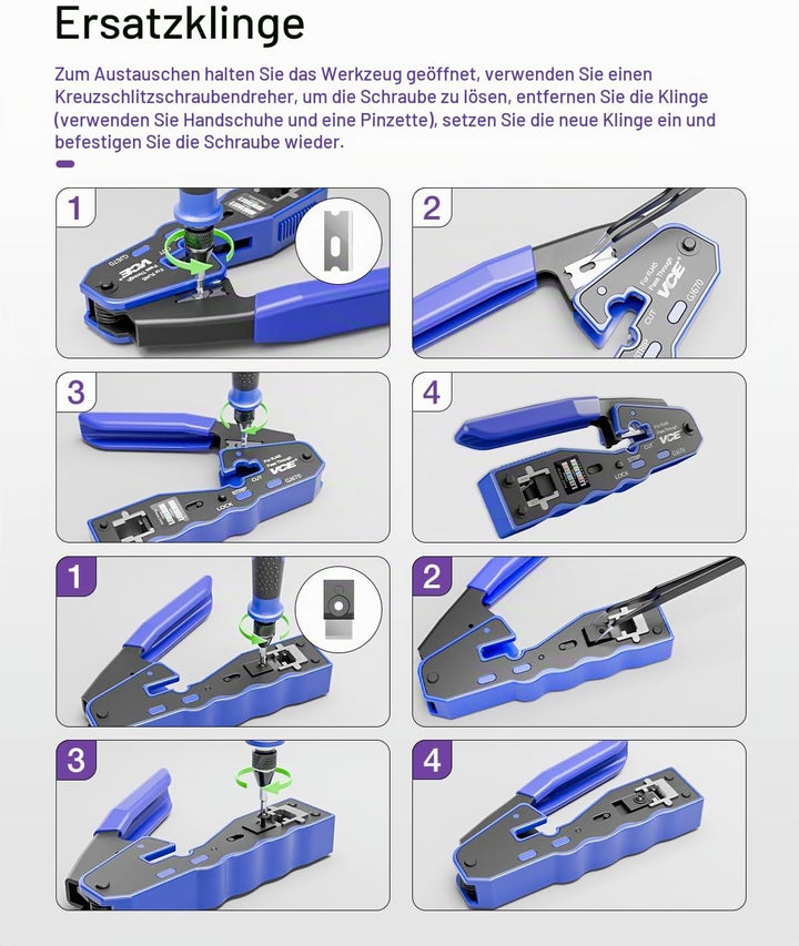 VCE GJ670BL Professionell Netzwerk Werkzeug RJ45 Crimpzange Netzwerkkabelzange