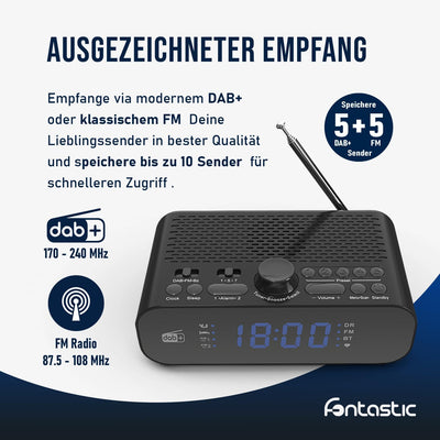Fontastic "Dablo Radiowecker DAB Plus und FM, Funk-Wecker digital Batterie- und Netzbetrieb, Radio m