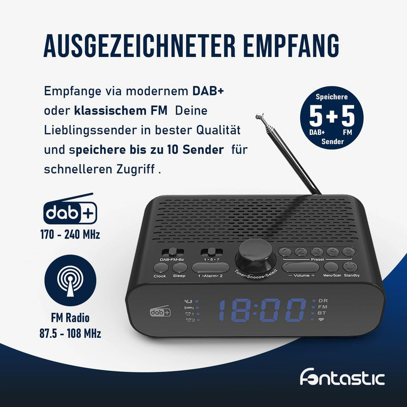 Fontastic "Dablo Radiowecker DAB Plus und FM, Funk-Wecker digital Batterie- und Netzbetrieb, Radio m