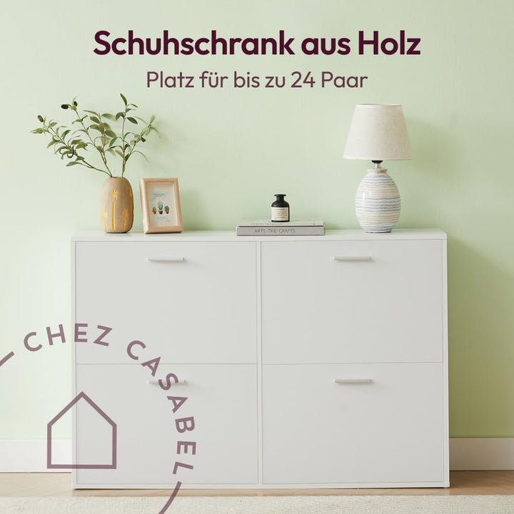 CASABEL Schuhschrank mit 4 Klappen – Schuhschrank Eingang Weiss, Modernes Design, Grosse Kapazität 2