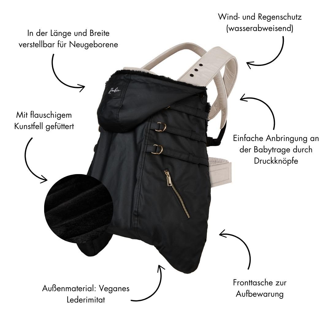 ROOKIE Babytragen Wintercover (Black) - Grösse 56-96 - Weiches Kunstfell als Innenfutter - Wind & Wa
