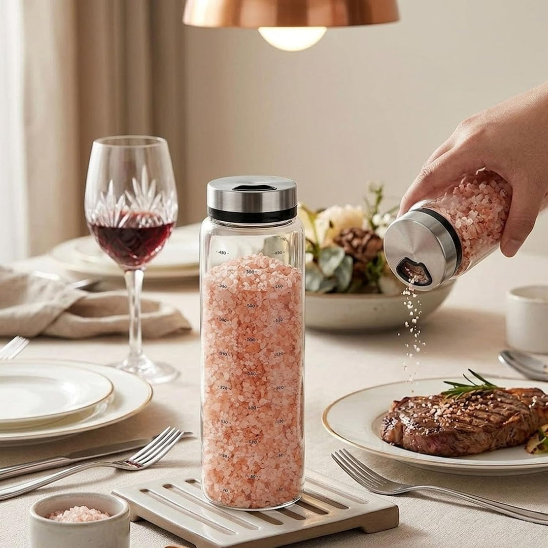 4 Stück Gewürzgläser mit Drehdeckel, 500ml Salzstreuer Gross, Borosilikatglas Gewürzstreuer Glas für