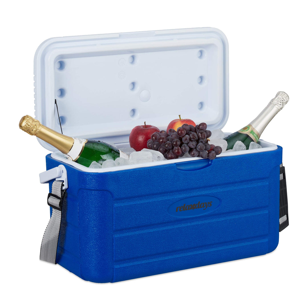 Relaxdays Kühlbox 20 l, Kühlkiste für unterwegs, Tragegurt & Griff, ohne Strom, Isolierbox, 29 x 52,