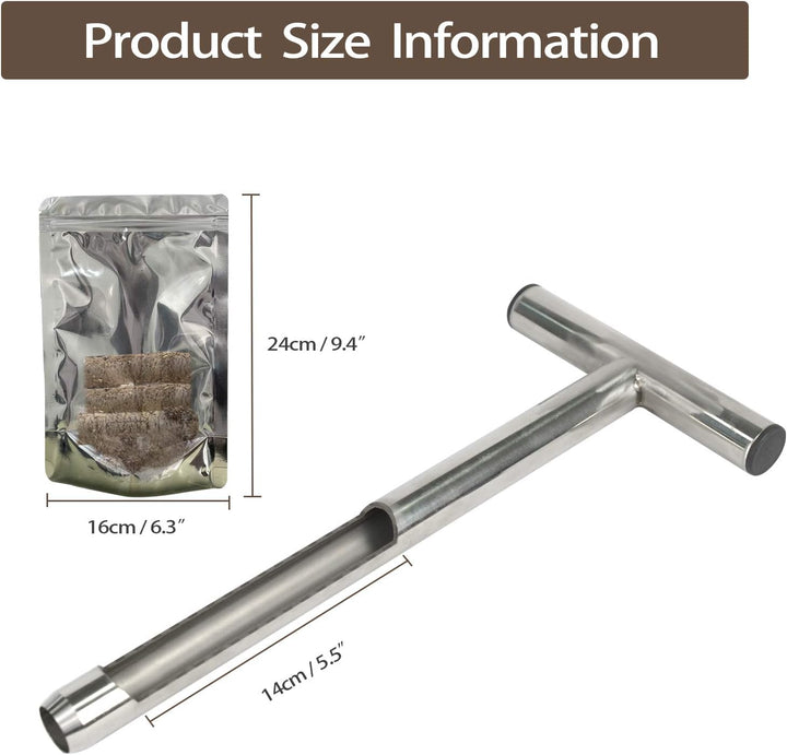 SurmountWay Bodenprobe-Sonde, 30 cm, mit 2 wiederverwendbaren Probenbeuteln, Edelstahl, T-Griff, Bod