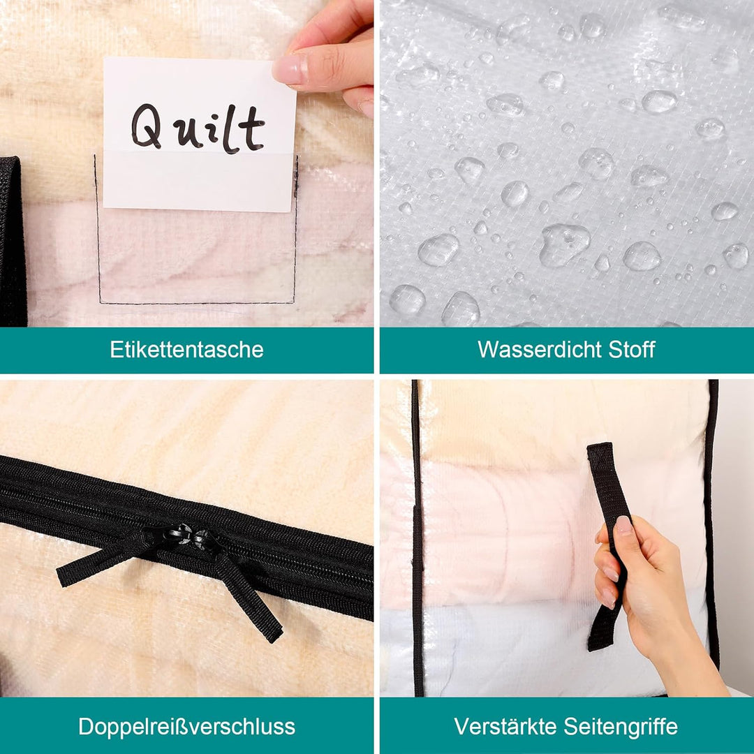 10 Stück 90L Grosse Aufbewahrungstasche mit Deckel, Transparente Umzugskartons Gross mit Reissversch
