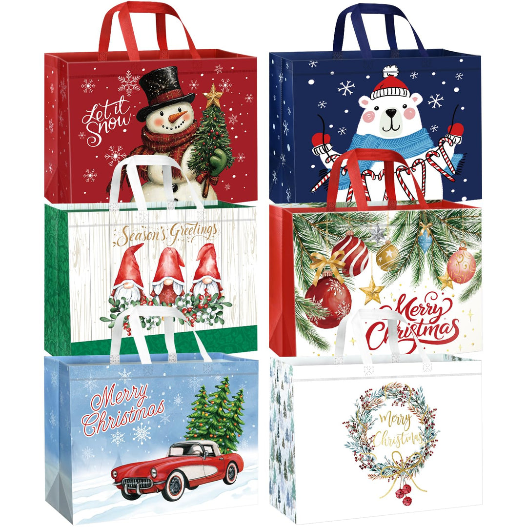 DECHISY 6 Stück Weihnachtstüten Gross, Geschenktüten Weihnachten mit Griffen, Non Woven Weihnachtsge