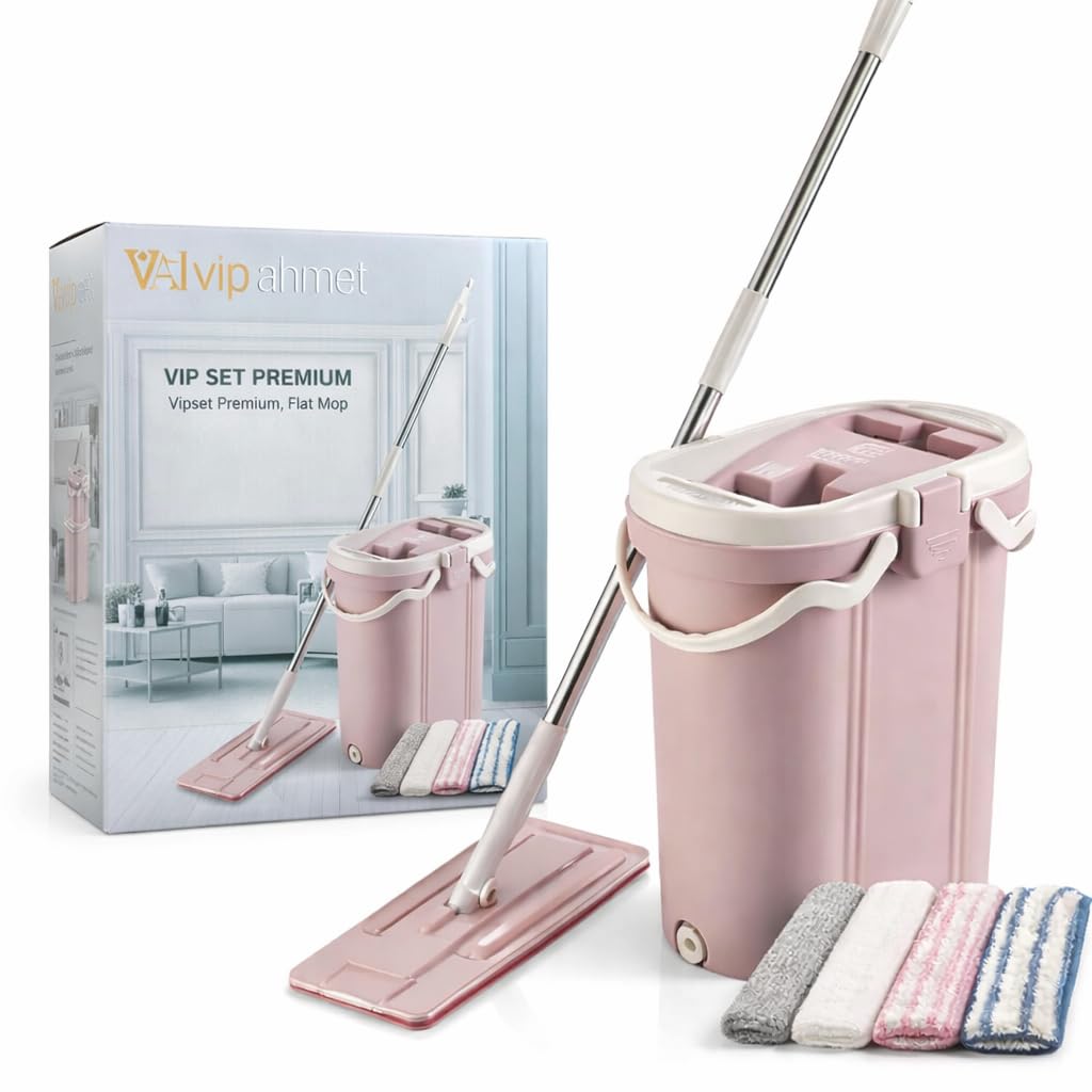 VIP Ahmet Bodenwischer Set mit Eimer zur Trennung von Schmutzwasser - 3-Kammern Flachmop System - 14