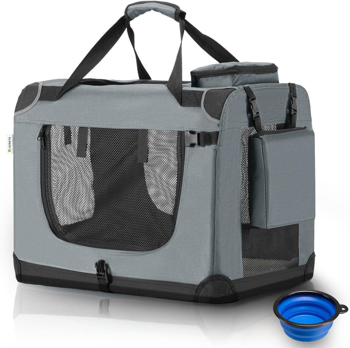 Juskys Hundetransportbox Lassie XL (grau) faltbar - 56 x 81 x 58 cm - Hundebox mit Decke, Tasche & G