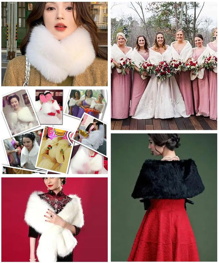 SMTCM Brautstola Kunstfell Hochzeitsschal Damen Schwarz Kunstpelz Schals Wrap Braut Cape Kragen Pelz