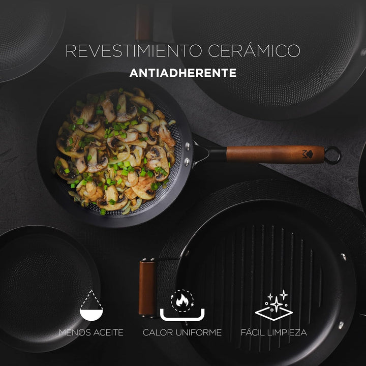 MasterPRO ODIN - Kochset: 24cm & 28cm Bratpfanne-3 Utensilien-Hochwertiges Gusseisen - Antihaftbesch