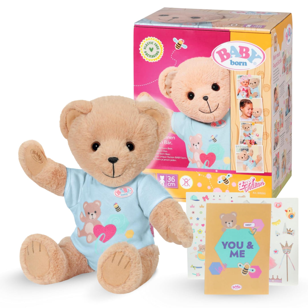 BABY born Bär,Teddy Kuscheltier mit blauem Strampler und beweglichen Armen und Beinen, 835593 Zapf C