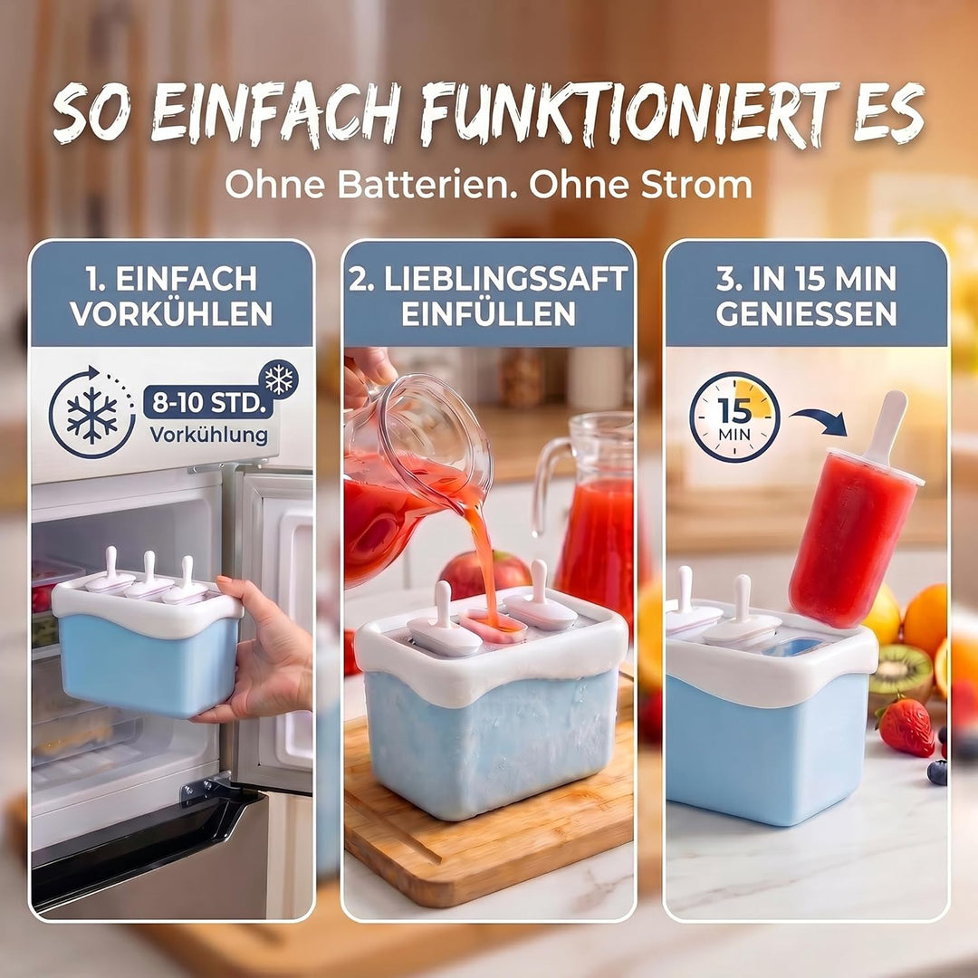 Eismaschine Eismaker Stieleisformen Gefrierbehälter Popsicle Maker - blitzschnell Eis am Stiel