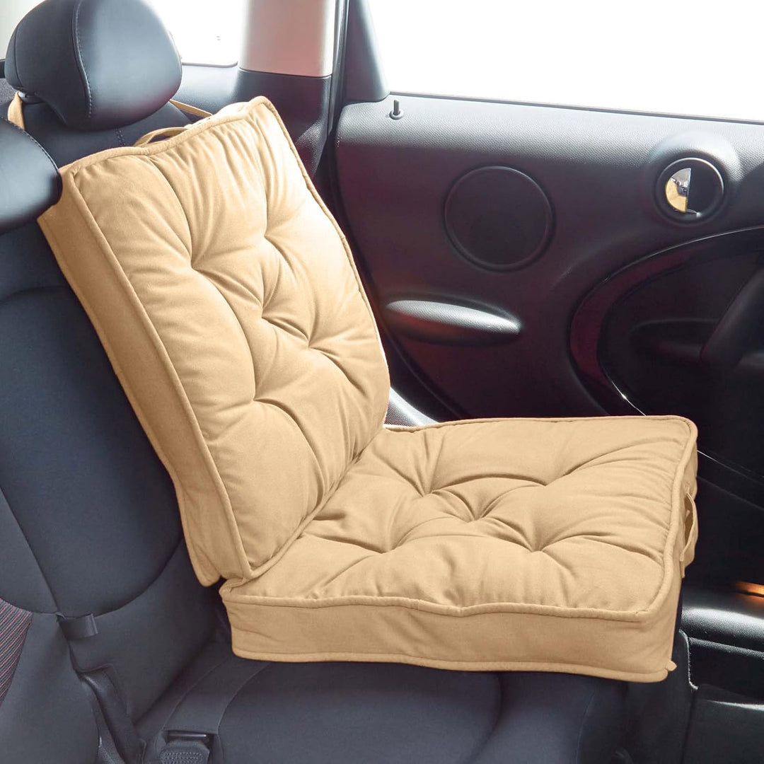 Homescapes Faltbares Reisekissen 50x50 cm beige, Auto-Sitzkissen mit Rückenlehne, Klappsitzkissen fü