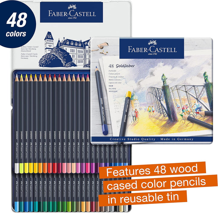 Faber-Castell 114748 - Farbstifte mit permanenter Ölkreidemine Goldfaber, 48er Set 48er Etui Single,