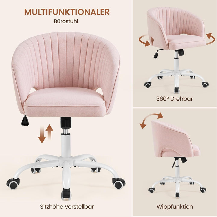 Yaheetech Homeoffice Stuhl Drehbar Schminkstuhl mit Schaukelfunktion, Rosa | Höhenverstellbar Schrei